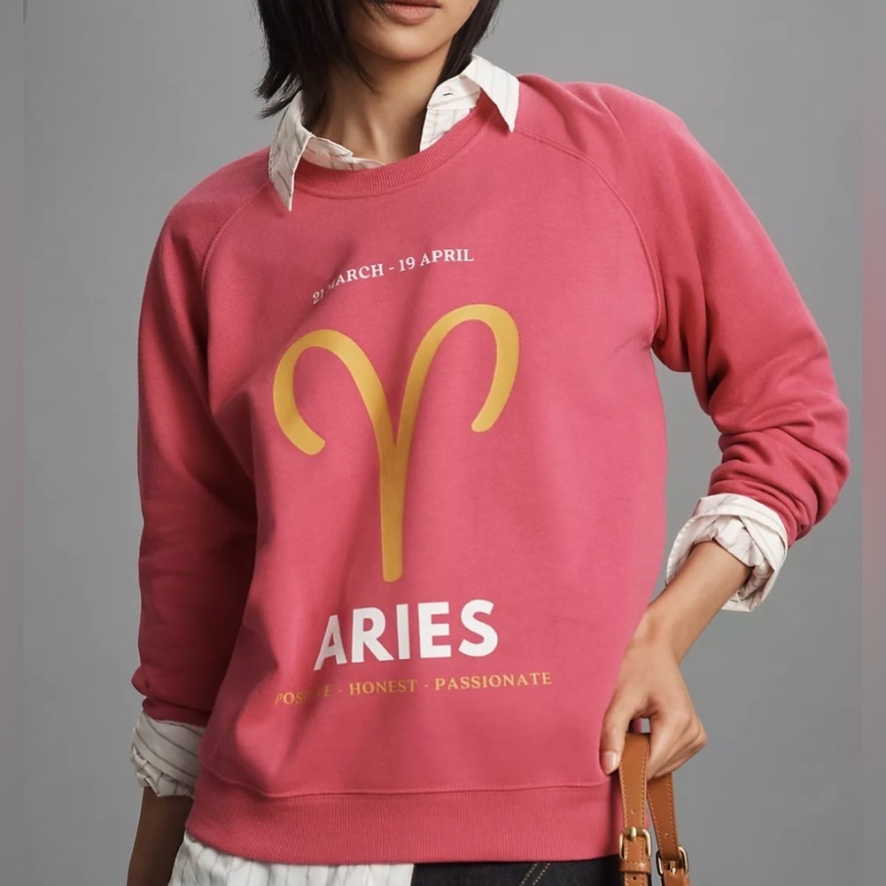 Anthropologie Pink The Zodiac Sign Sweatshirt with Aries Graphic - Size XS NWT